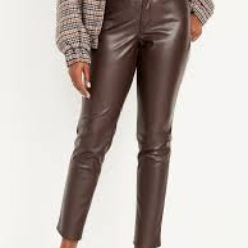 Old Navy High Waisted OG Straight Faux Leather Pants Brown 14 NWT